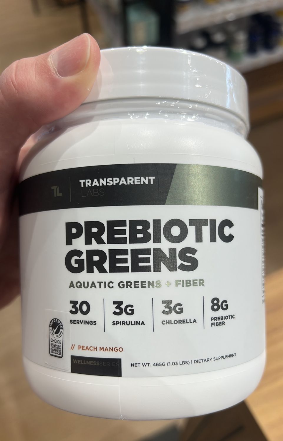transparent labs prebiotic greens peach mango