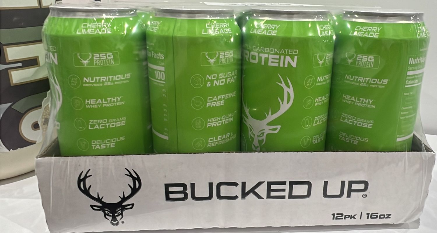 Bucked Up cherry limeade protein case