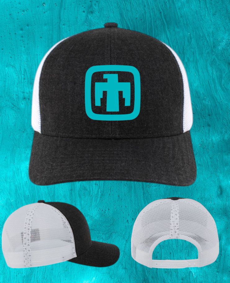 Charcoal Herringbone Trucker Cap, T-Bird color: Teal