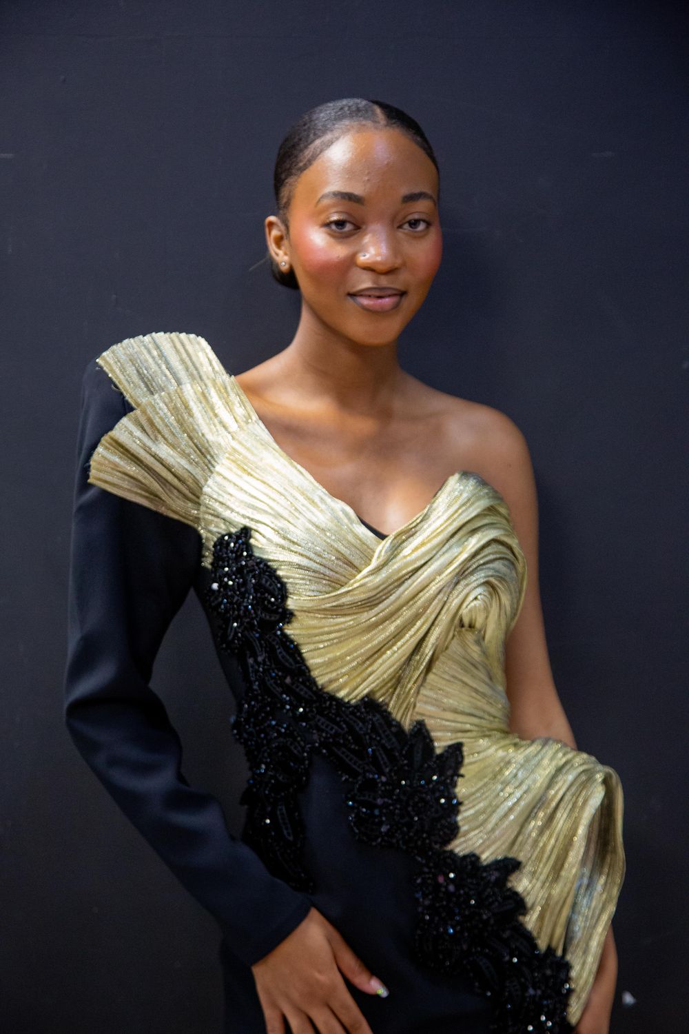 GOLD FLOWER-PATTERN DRESS – AUCKLEY M BOUTIQUE