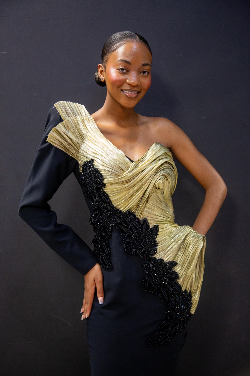 GOLD FLOWER-PATTERN DRESS – AUCKLEY M BOUTIQUE