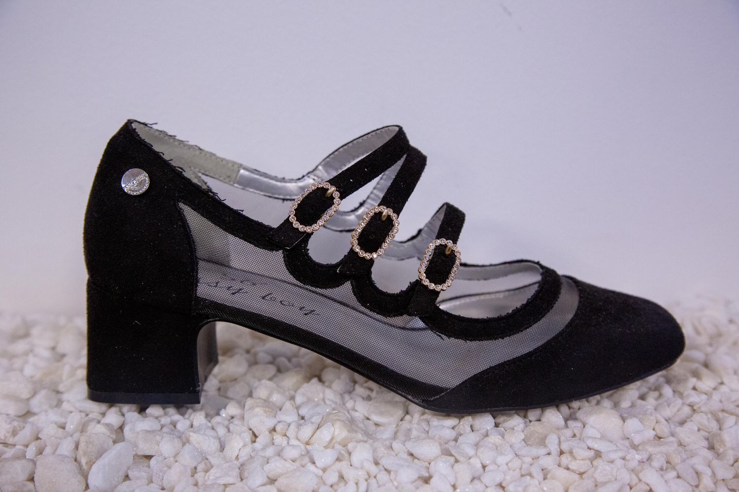 WOMEN'S MESH PANELLED SUEDE PUMPS