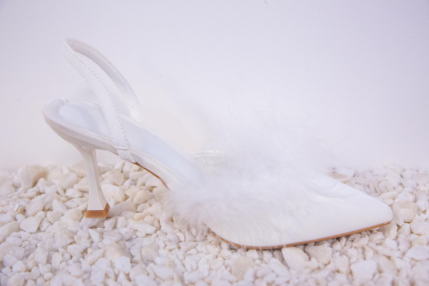 Women&#39;s White High Heels with Feathers