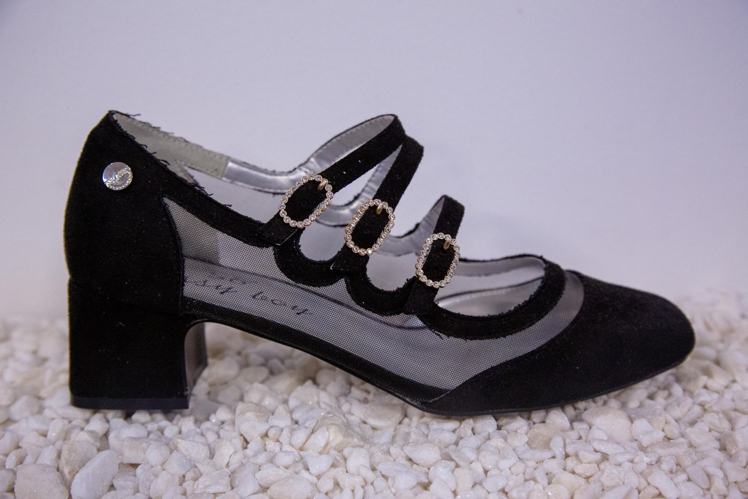 WOMEN&#39;S MESH PANELLED SUEDE PUMPS