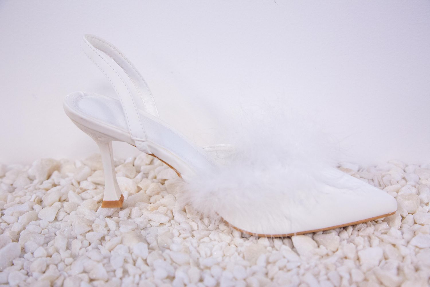 Women's White High Heels with Feathers