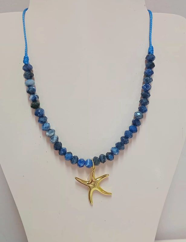 Necklace Lapis Lazuli Natural Stone Gold Starfish