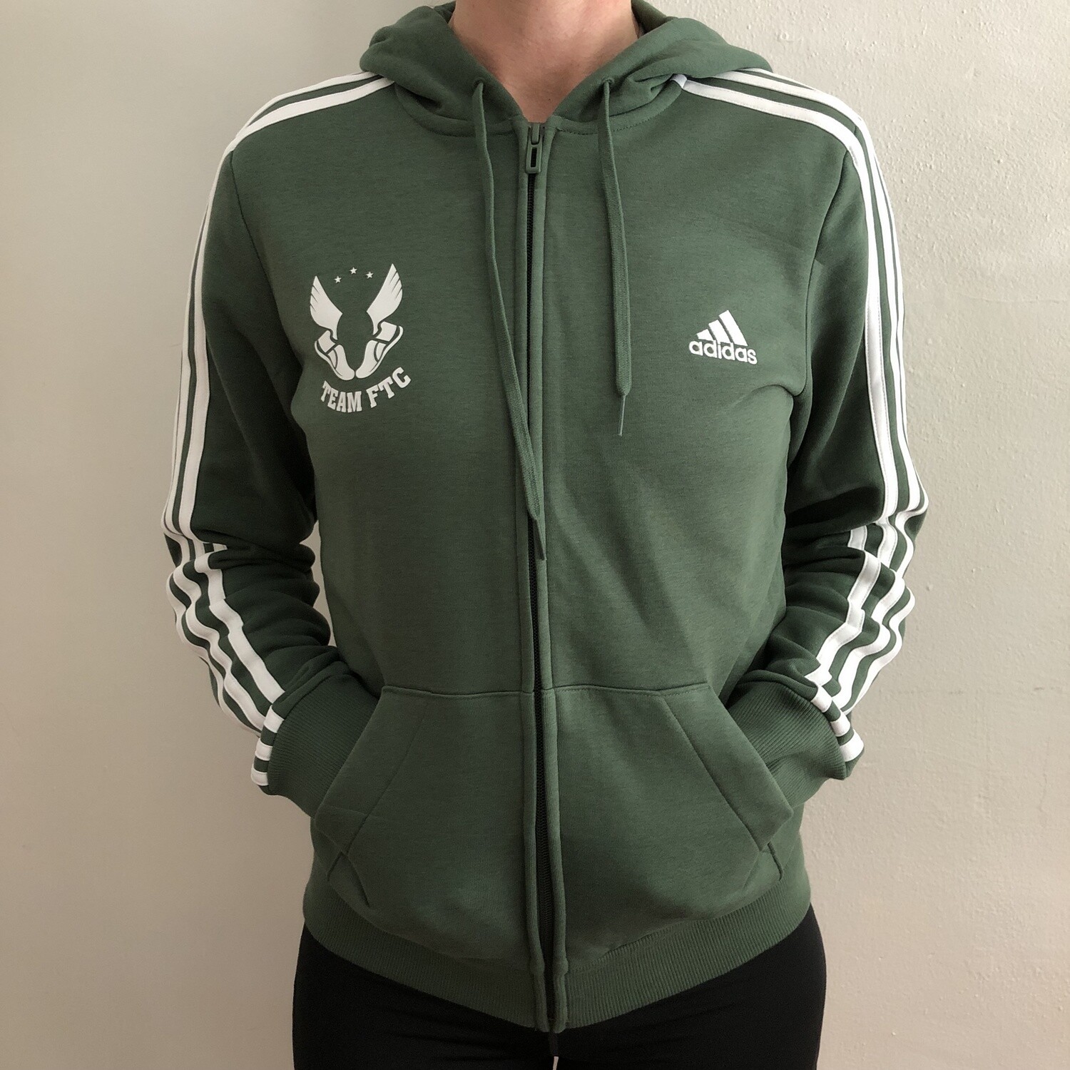 Women&#39;s Adidas fleece 3-stripes full-zip hoodie (green), Size: X-small