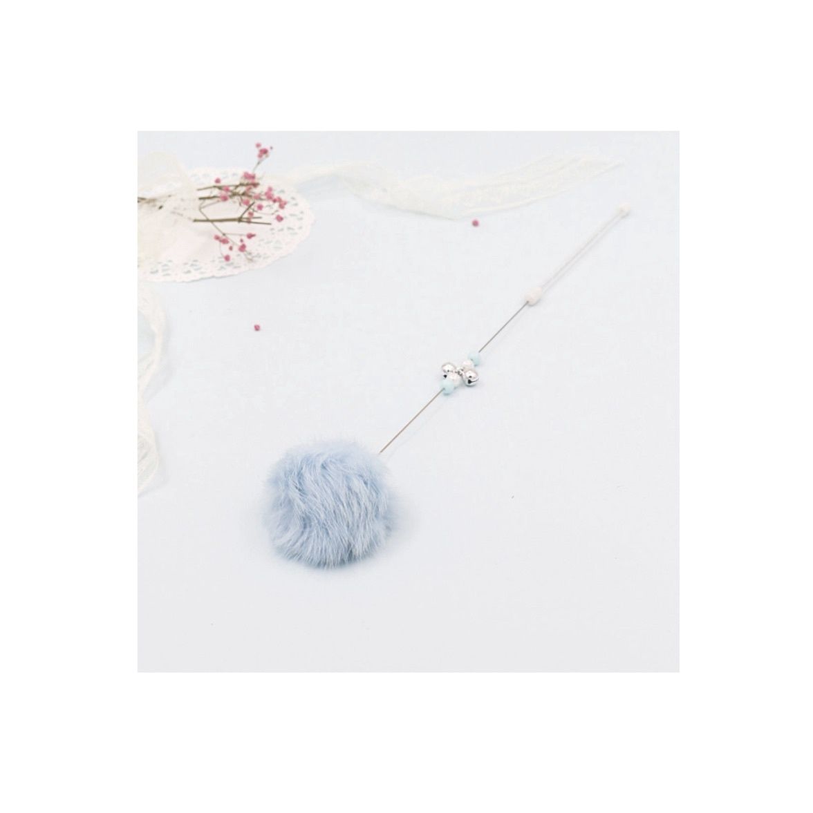 Cheerhunting Cat Toys - Pom Pom Teaser Wand, Colour: Blue