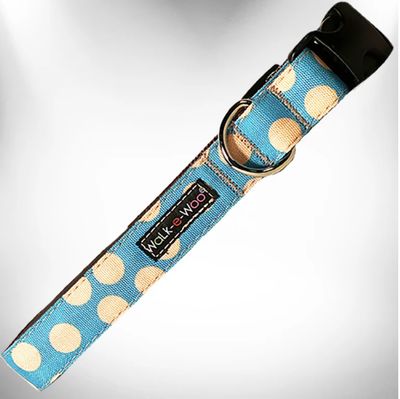 Walk-e-Woo Collar/Leash - Tan Dot On Turquoise