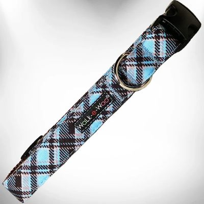 Walk-e-Woo Collar/Leash - Steel Blue Plaid