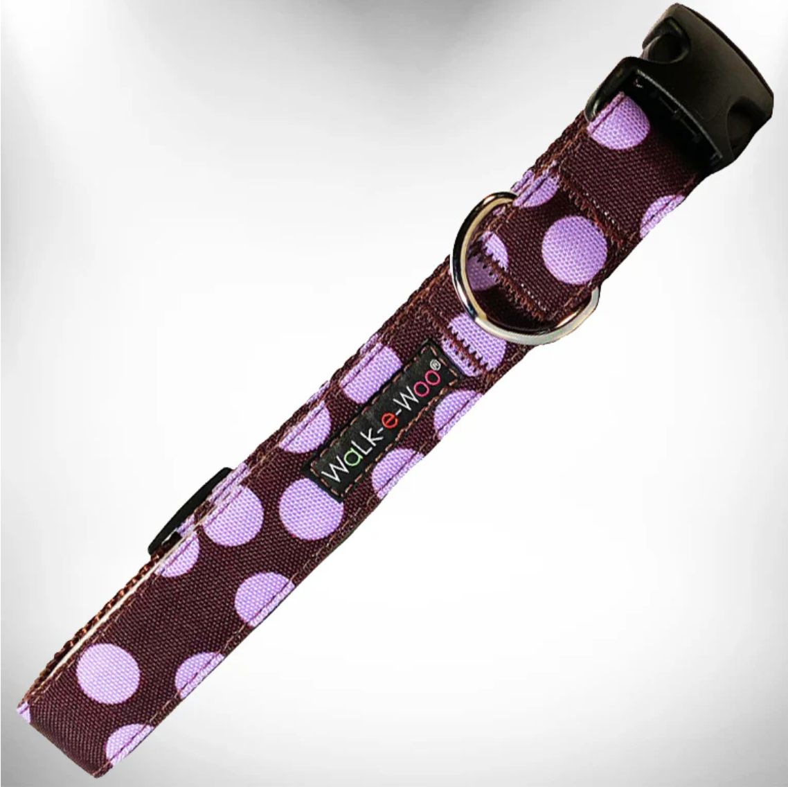 Walk-e-Woo Collar/Leash - Purple Dot On Brown, Size: XS