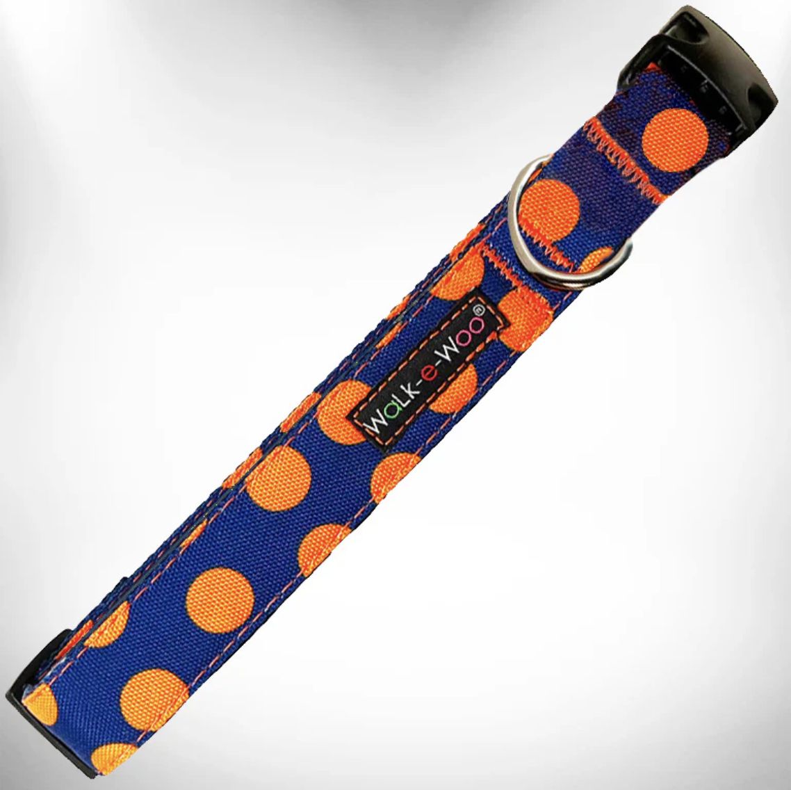 Walk-e-Woo Collar/Leash - Orange Dot On Blue, Size: XS