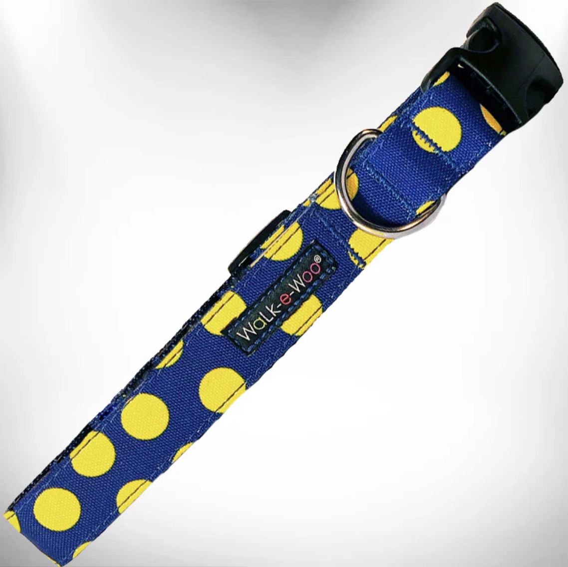 Walk-e-Woo Collar/Leash - Neon Yellow Dot On Blue, Size: XS