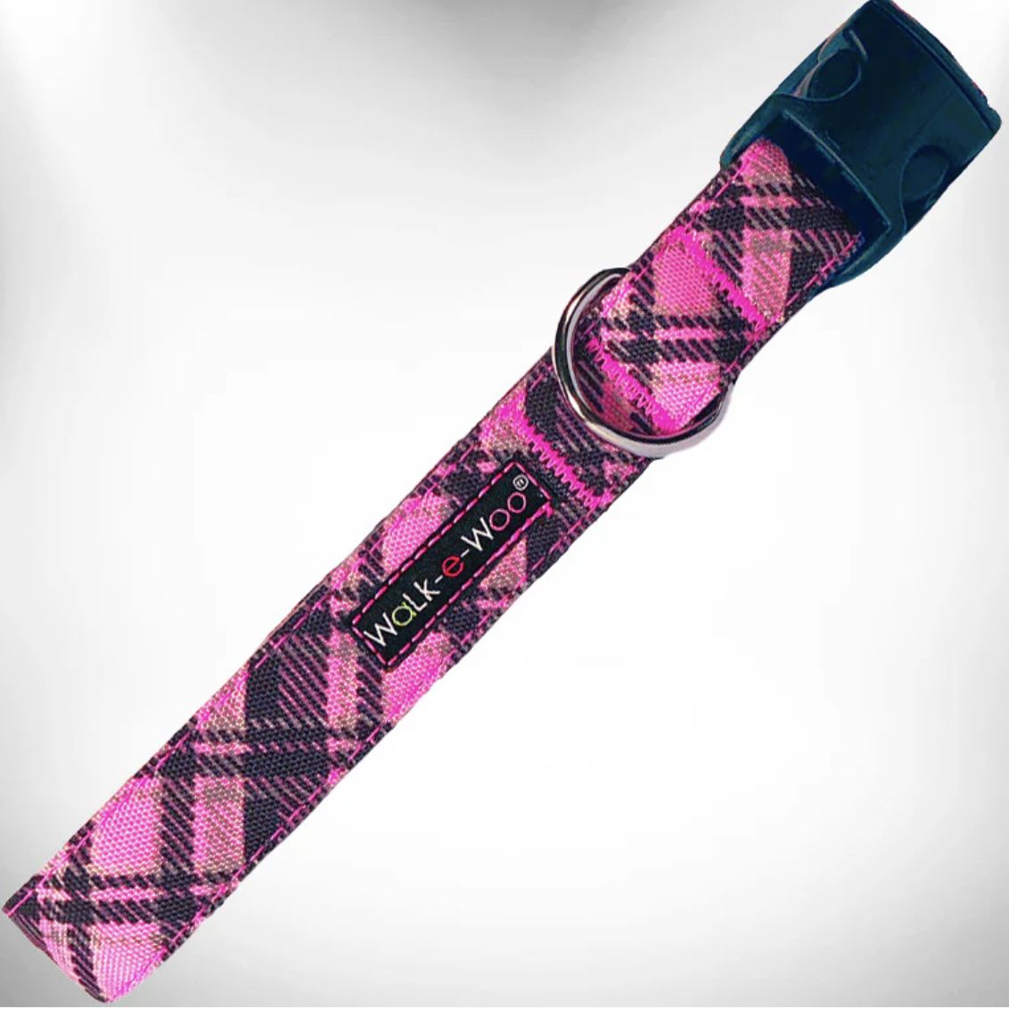 Walk-e-Woo Collar/Leash - Hot Pink Plaid, Size: XS