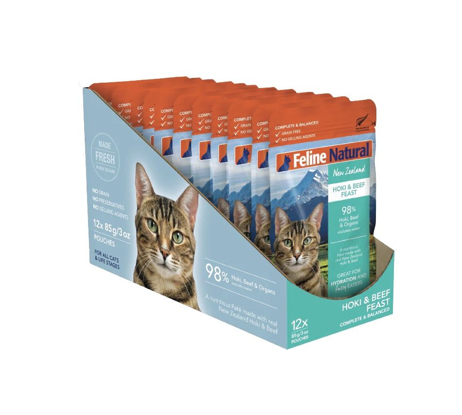 Feline Natural Wet Cat Food - Beef &amp; Hoki Feast, Size: 3oz Pouch