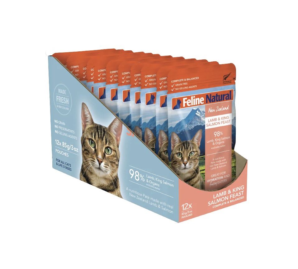Feline Natural Wet Cat Food - Lamb &amp; King Salmon Feast, Size: 3oz Pouch