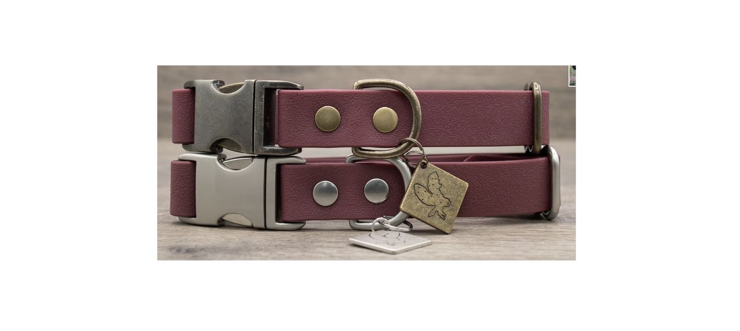 Hoot &amp; Co Collar/Leash - Merlot, Material: Antique Brass, Size: SM