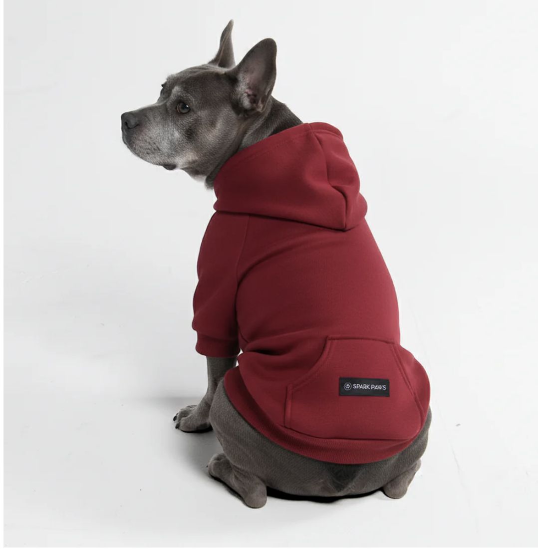 Spark Paws Essential Dog Hoodie - Burgundy, Size: SM