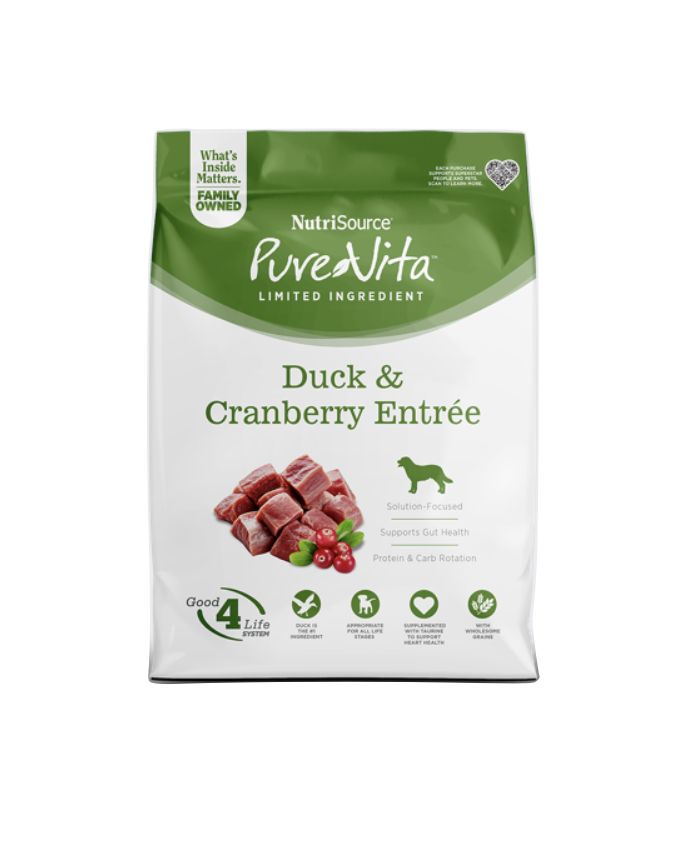 Pure Vita Dry Dog Food - Duck &amp; Cranberry, Size: 4 lb