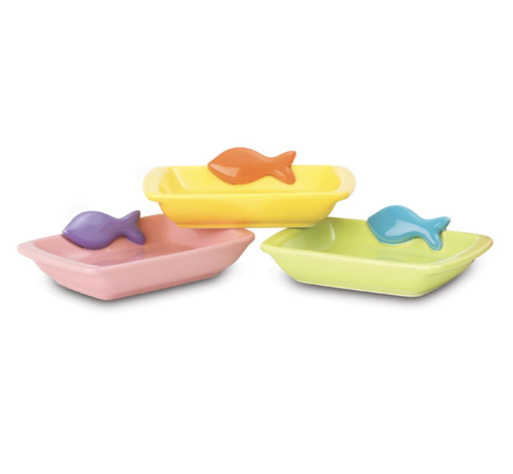Petrageous Designs Ceramic Cat Bowl - Teeny Tiny Fish Food, Colour: Lime/Aqua