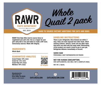 RAWR Raw Whole Quail 2pk