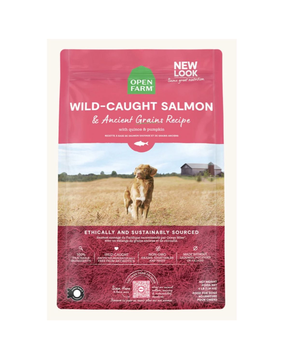 Open Farm Dry Dog Food - Salmon &amp; Ancient Grains, Size: 4lb
