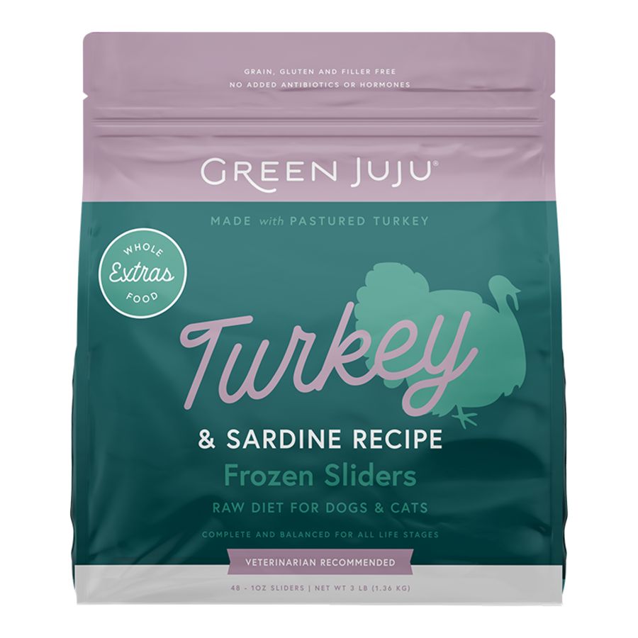 Green Juju Extras Raw Dog &amp; Cat Food - Turkey &amp; Sardine, Size: 3lb