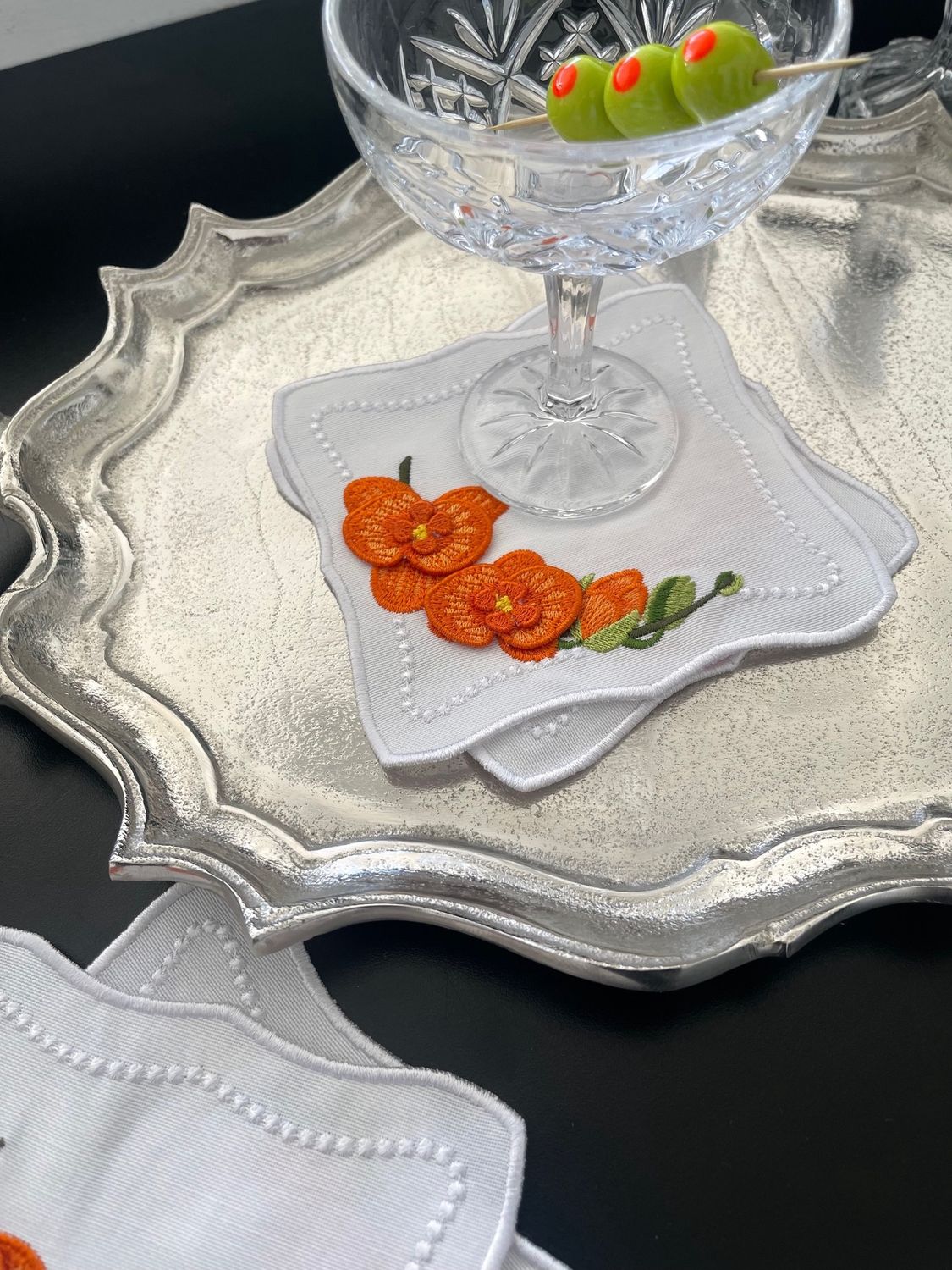 Vintage Floral Cocktail Napkin, Color: Orange