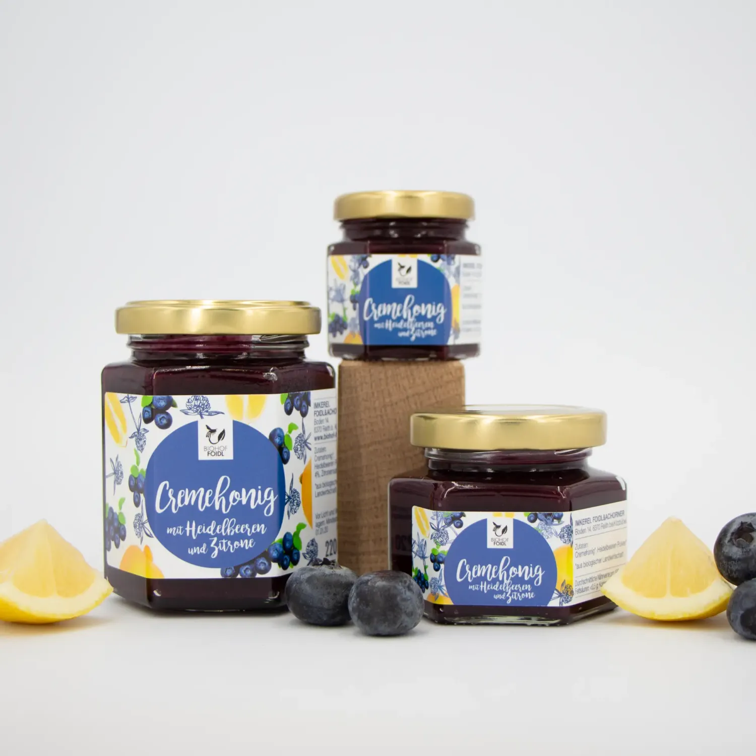 Cremehonig mit Heidelbeere und Zitrone