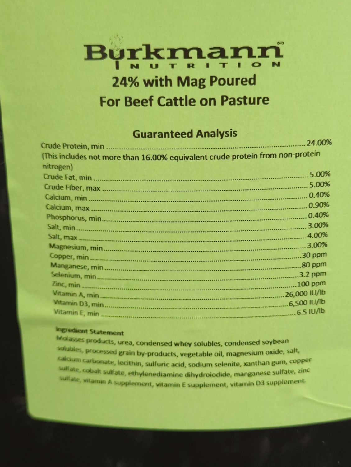 24% High Magnesium Tub for Beef Cattle On Pasture