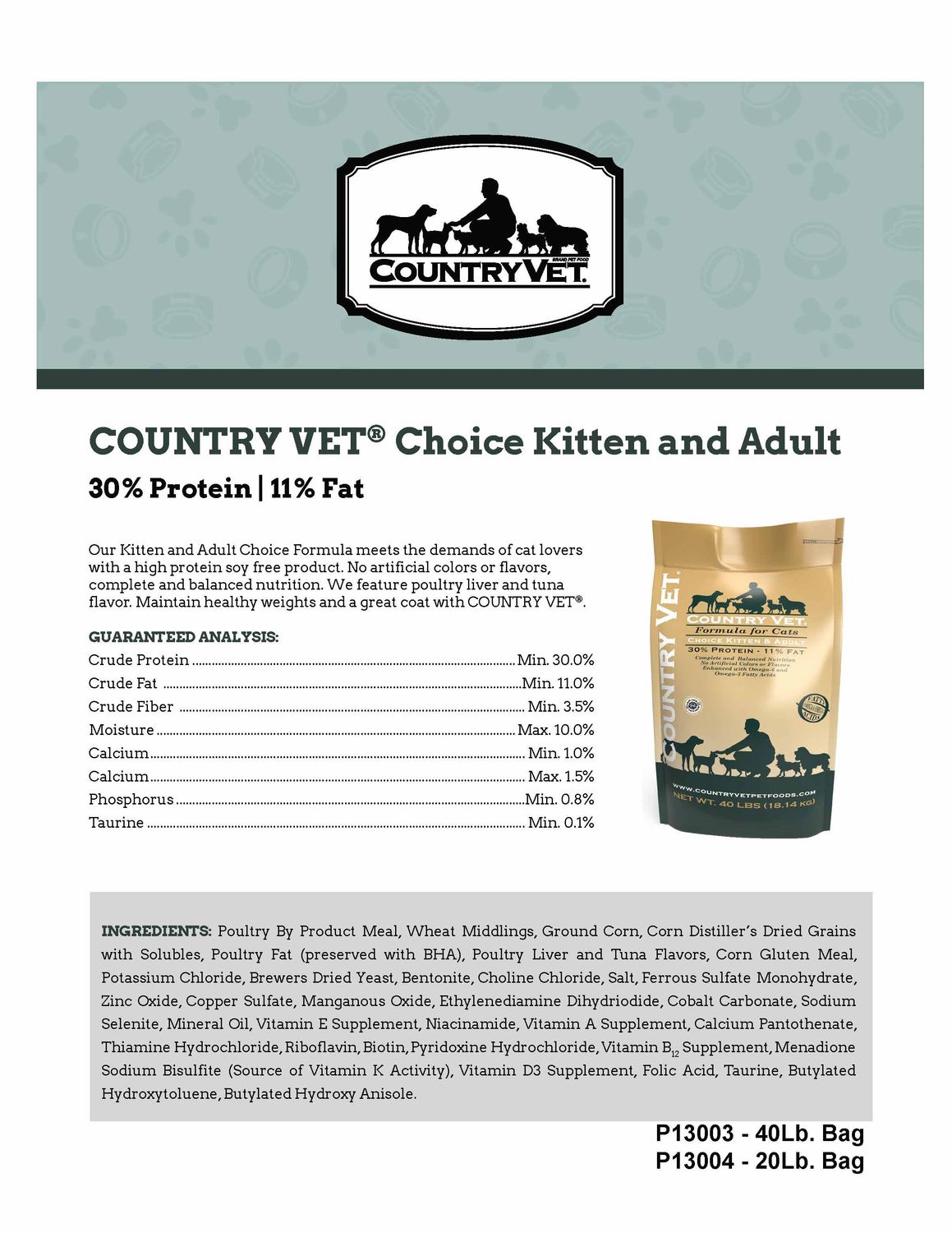 Country Vet Cat Food 30% Protein/20% Fat