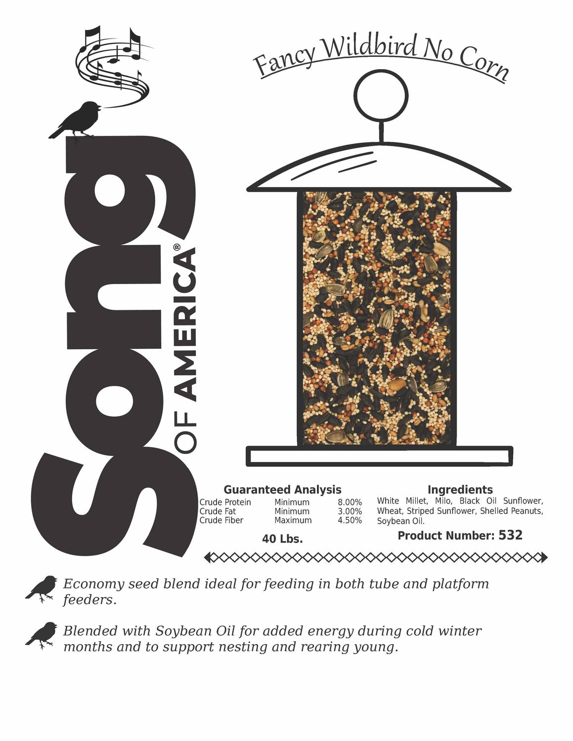 Songs of America Wild Bird Feed No Corn 40lb