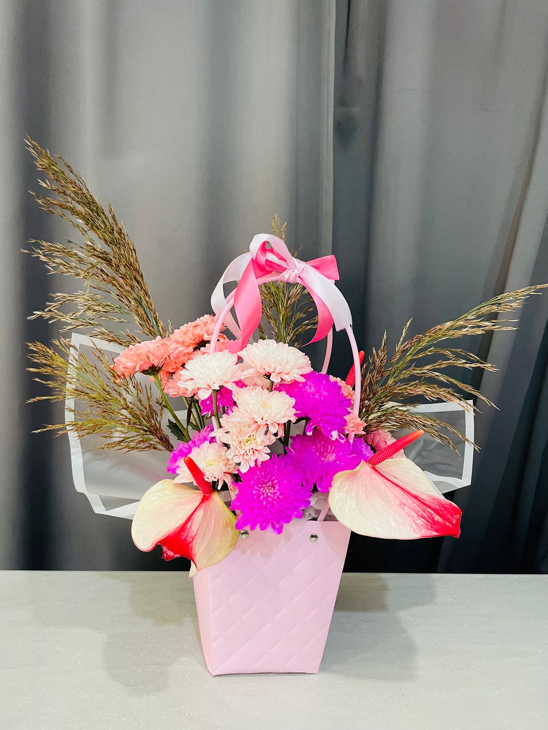 Różowy Flowerbox w torebce rozm. &quot;M&quot;