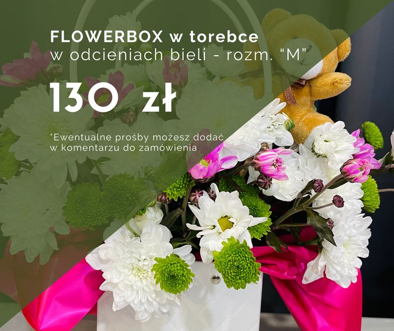 FLOWERBOX &quot;M&quot; w torebce w odcieniach bieli