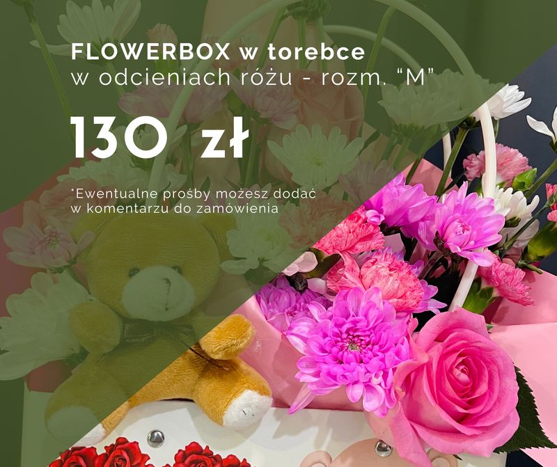 FLOWERBOX &quot;M&quot; w torebce w odcieniach różu