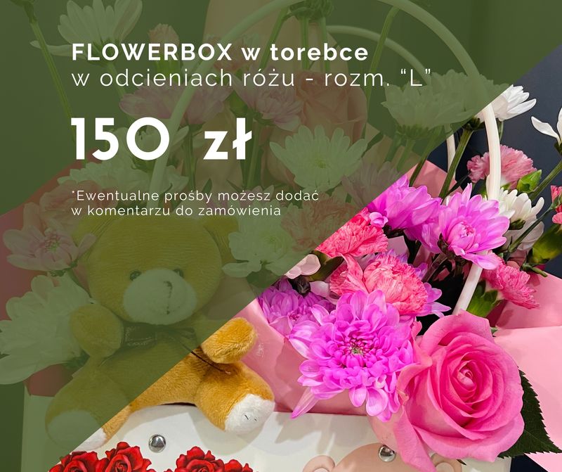 FLOWERBOX &quot;L&quot; w torebce w odcieniach różu