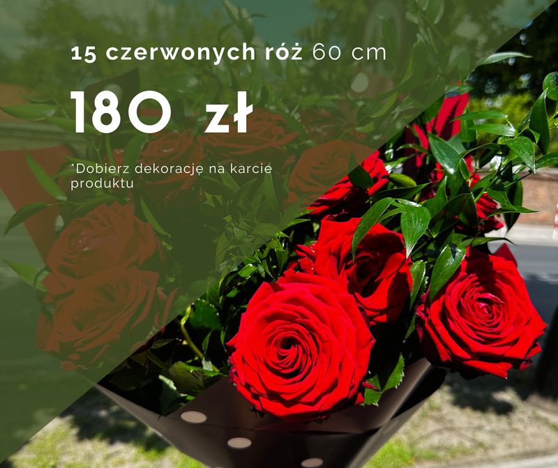 Bukiet 15 czerwonych róż
