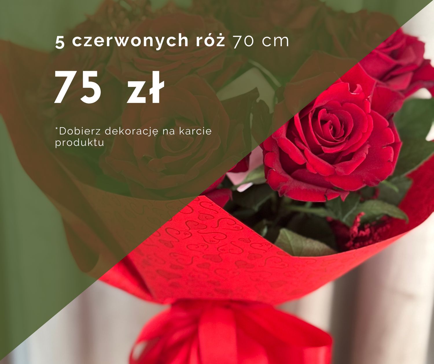 Bukiet 5 czerwonych róż