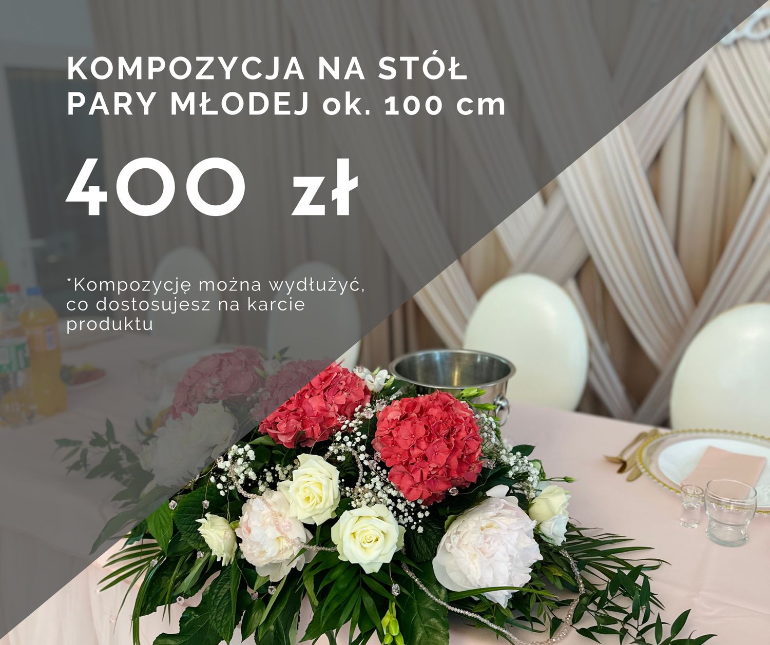 Kompozycja na stół Pary Młodej ok. 100 cm