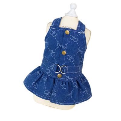 Jean Pet Dog Dress With Leach Harness