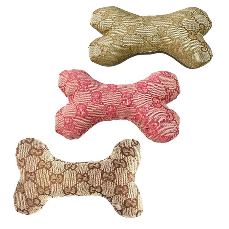 Pet Luxury Designer Pink Squeaky Bone Plush Dog Toy