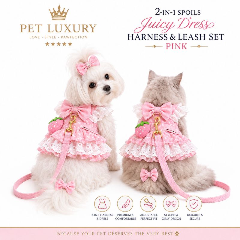 Pet Luxury 2-in-1 Spoils Juicy Dress Harness & Leash Set – Pink Pet Luxury 2-in-1 Spoils Juicy Dress Harness & Leash Set – Pink