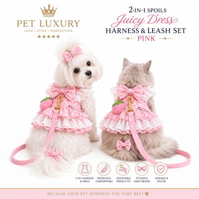 Pet Luxury 2-in-1 Spoils Juicy Dress Harness & Leash Set – Pink Pet Luxury 2-in-1 Spoils Juicy Dress Harness & Leash Set – Pink