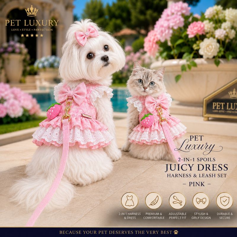 Pet Luxury 2-in-1 Spoils Juicy Dress Harness & Leash Set – Pink