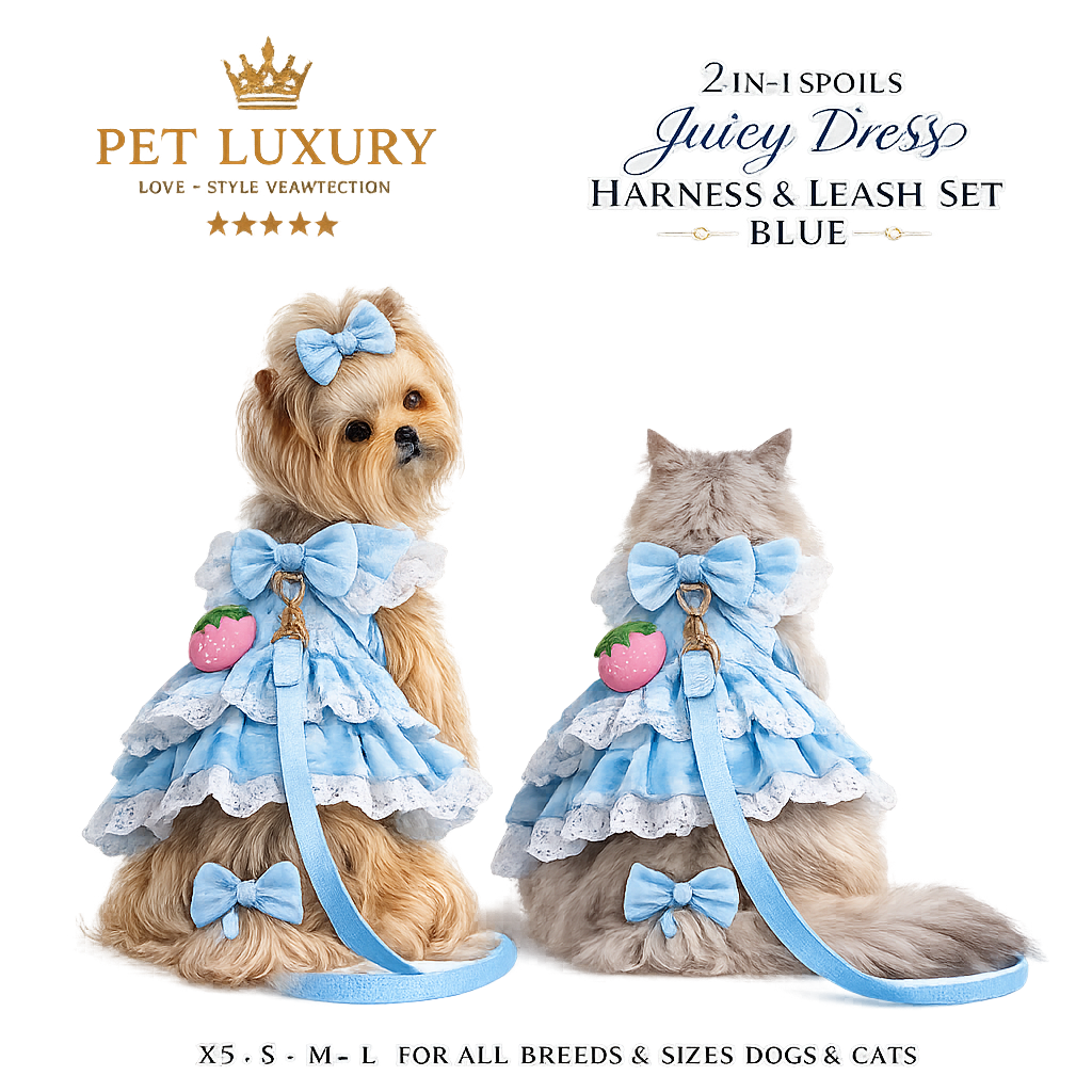 Pet Luxury 2-in-1 Spoils Juicy Dress Harness & Leash Set – Blue