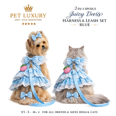 Pet Luxury 2-in-1 Spoils Juicy Dress Harness & Leash Set – Blue Pet Luxury 2-in-1 Spoils Juicy Dress Harness & Leash Set – Blue
