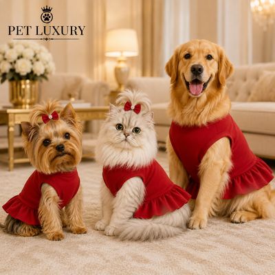 Pet Luxury Magische Dog or Cat Dress – Midnight Noir - Red