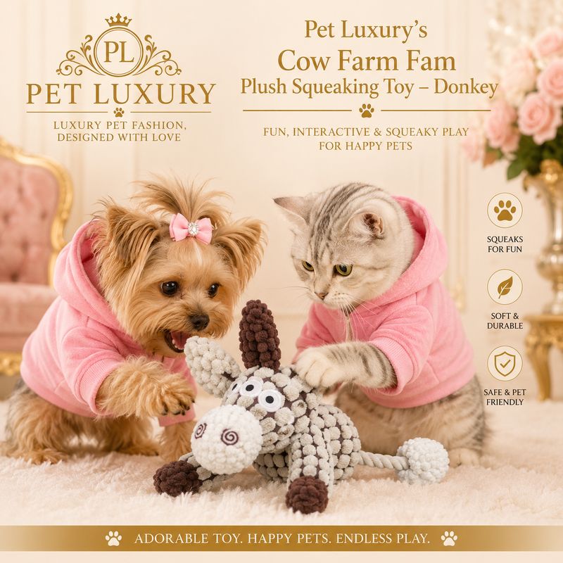 Pet Luxury's Cow Farm Fam plush Squeaking Toy - Donkey