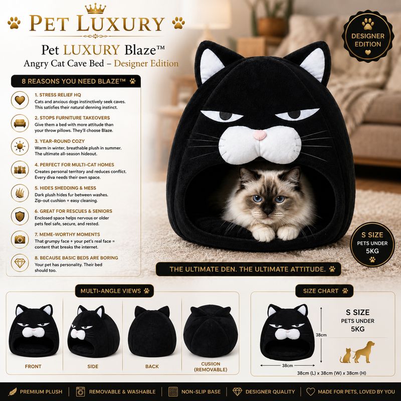 Pet LUXURY Blaze™ Angry Cat Cave Bed – Designer Edition