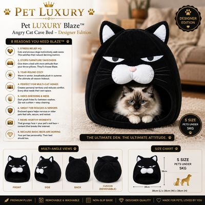 Pet LUXURY Blaze™ Angry Cat Cave Bed – Designer Edition